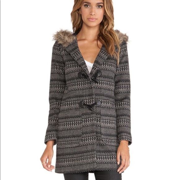 Jack Leary Jacquard Printed Fur Hood Toggle Coat - Picture 1 of 9